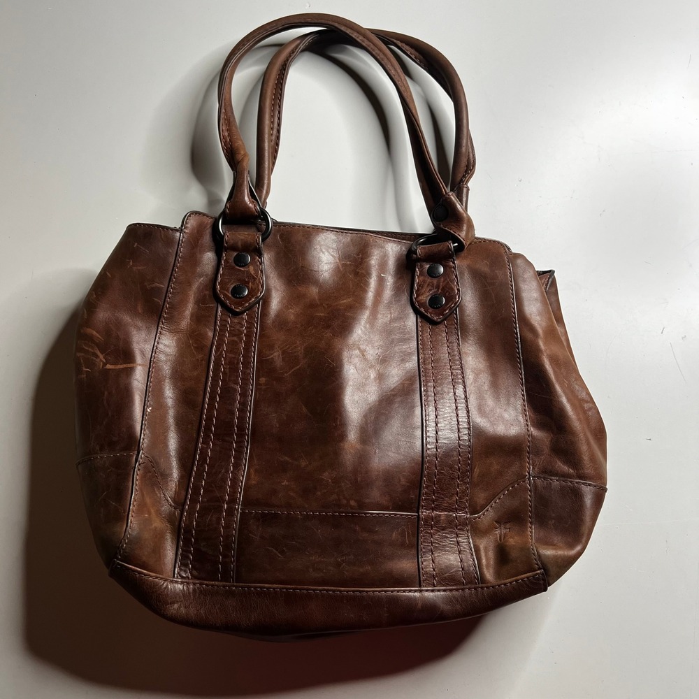 Frye Melissa Brown Leather Tote Bag Shoulder Purse Distressed Cognac